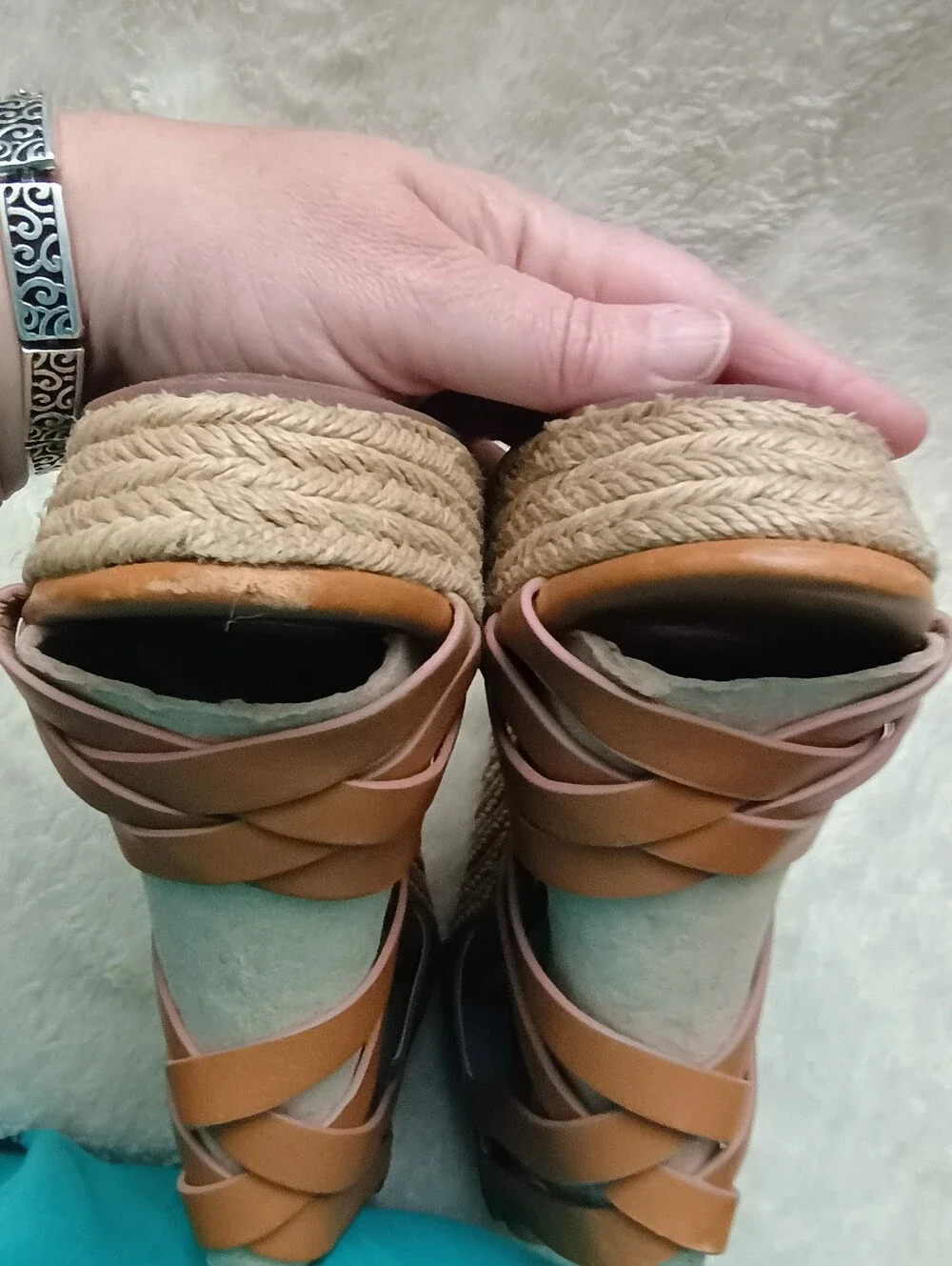 Söfft Women's Size 8M Brown Leather Strappy Espadrille Wedge Sandals